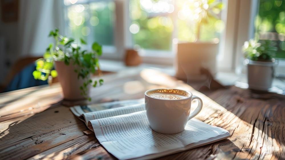 カフェの景色、植物、コーヒー