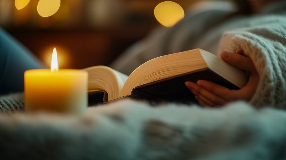 キャンドル、読書する人