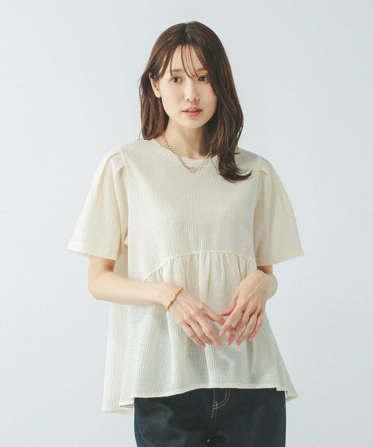 GLOBAL WORK ジャガードペプラムプルオーバー