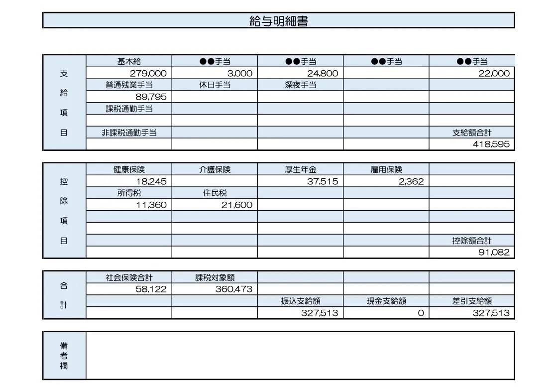30歳、事務職の給与明細