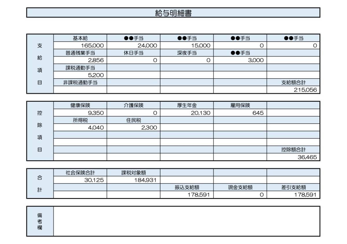 35歳、事務職の給与明細