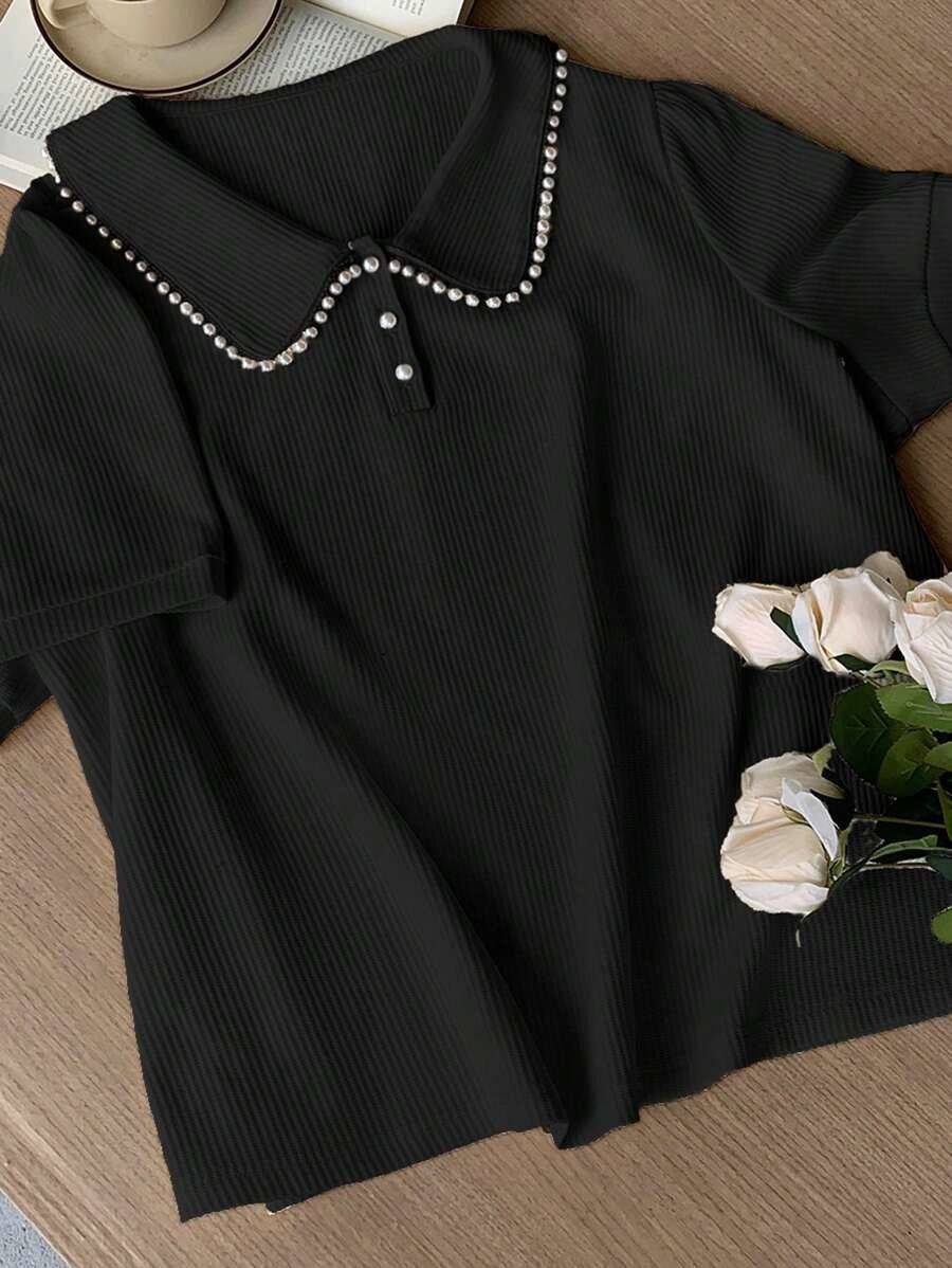 SHEIN Dazy VネックボタンTシャツ