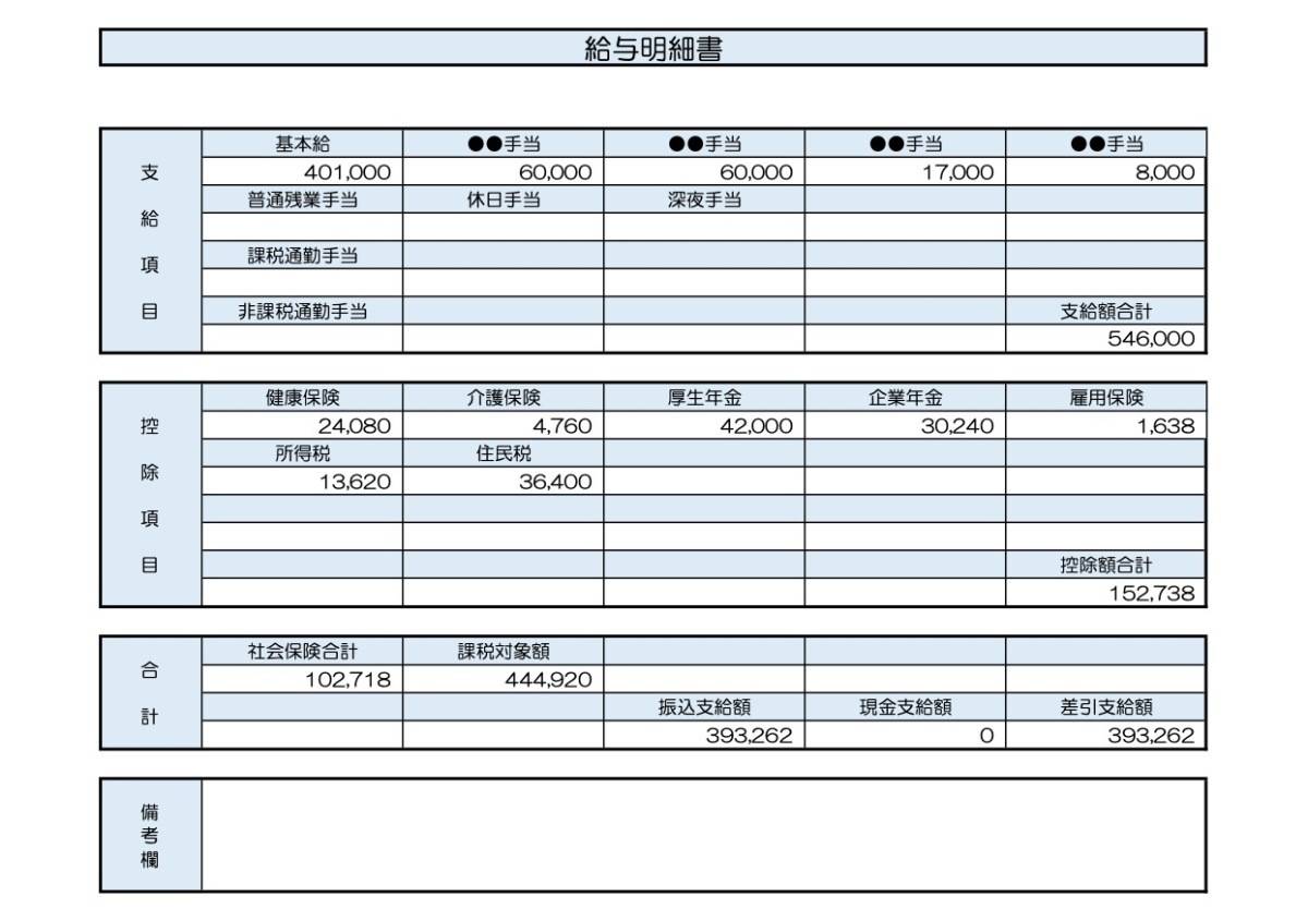 57歳、営業部長の給与明細