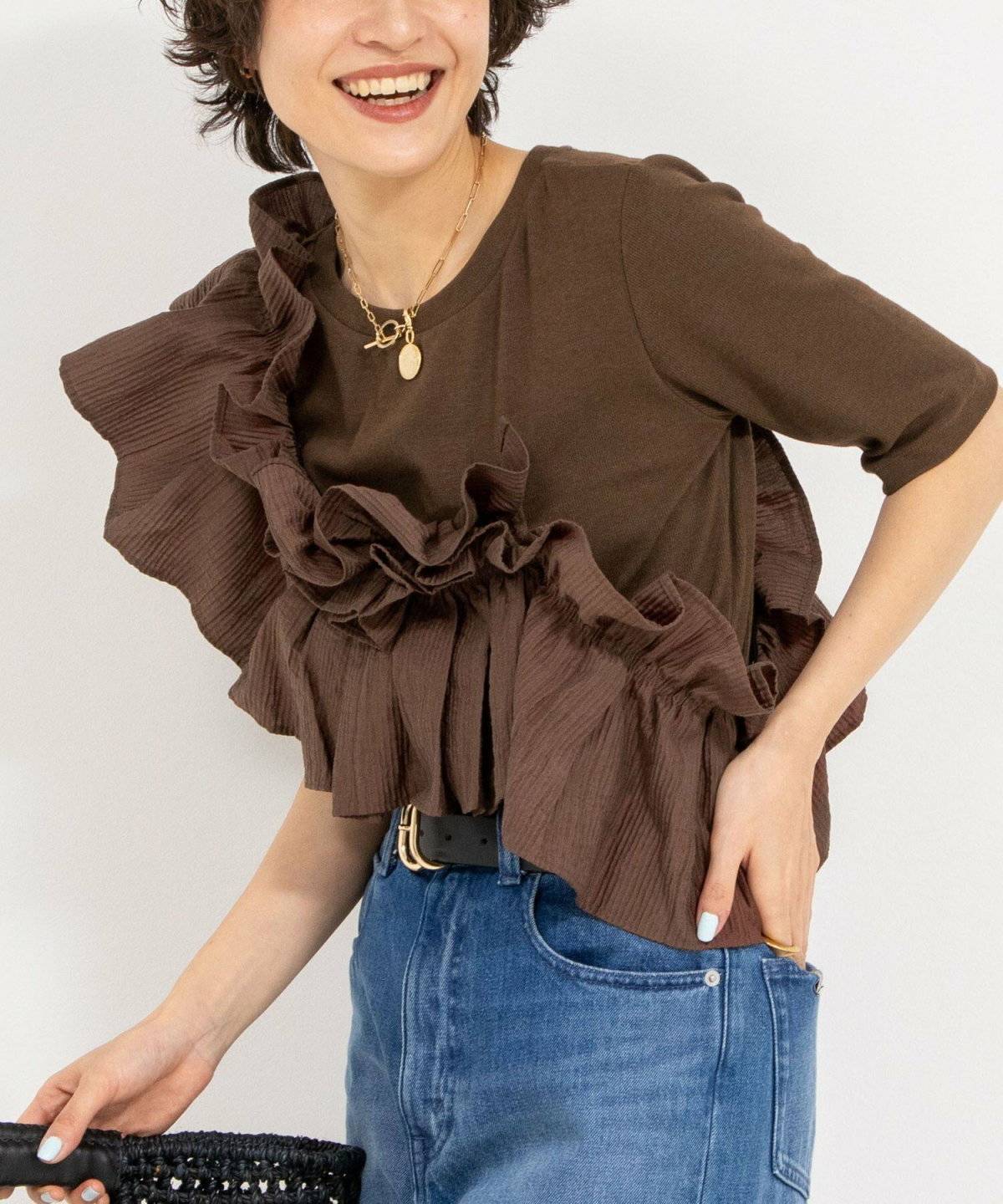 NOLLEY'S フリル付き3WAYストレッチリブカットソー