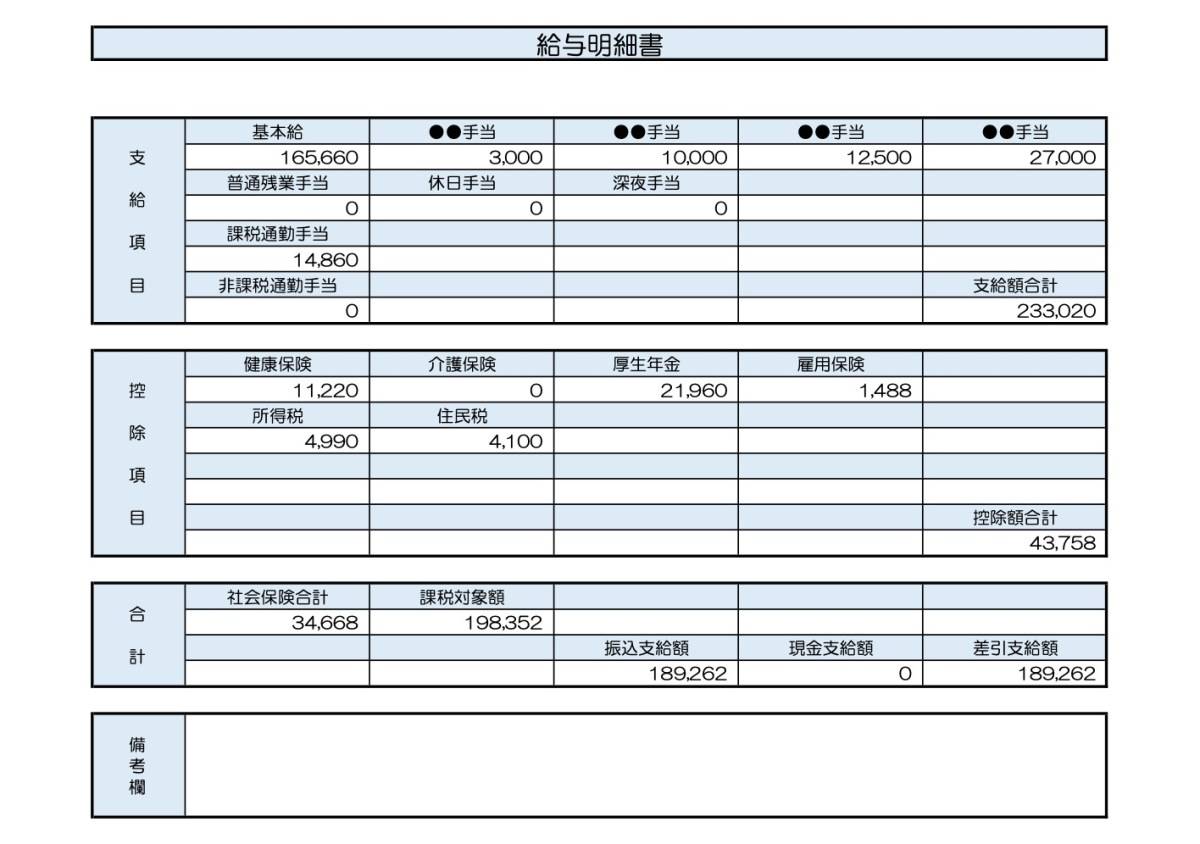 37歳、経理の給与明細