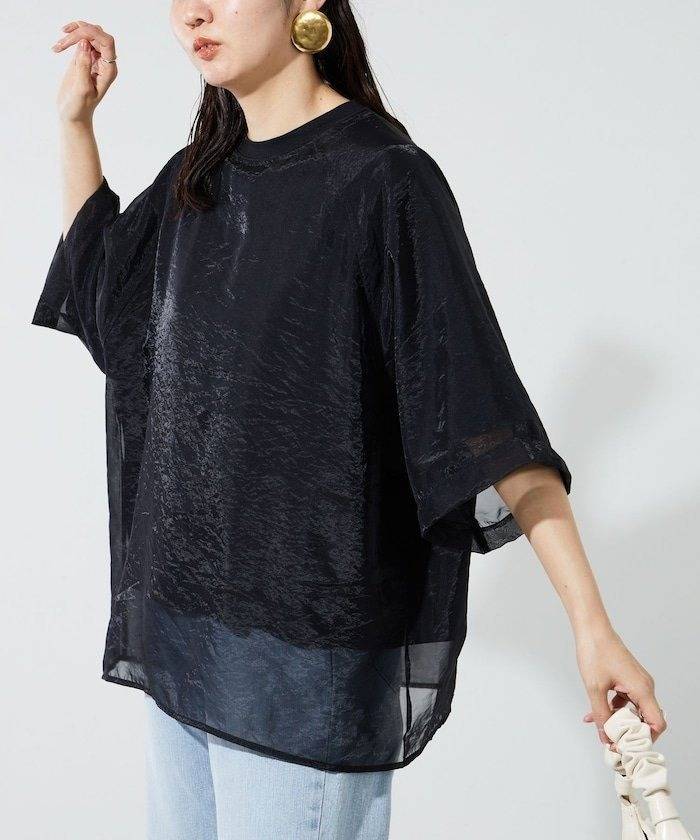 FREAK’S STORE オーガンジー×カットソー 重ねラグラン半袖Tシャツ