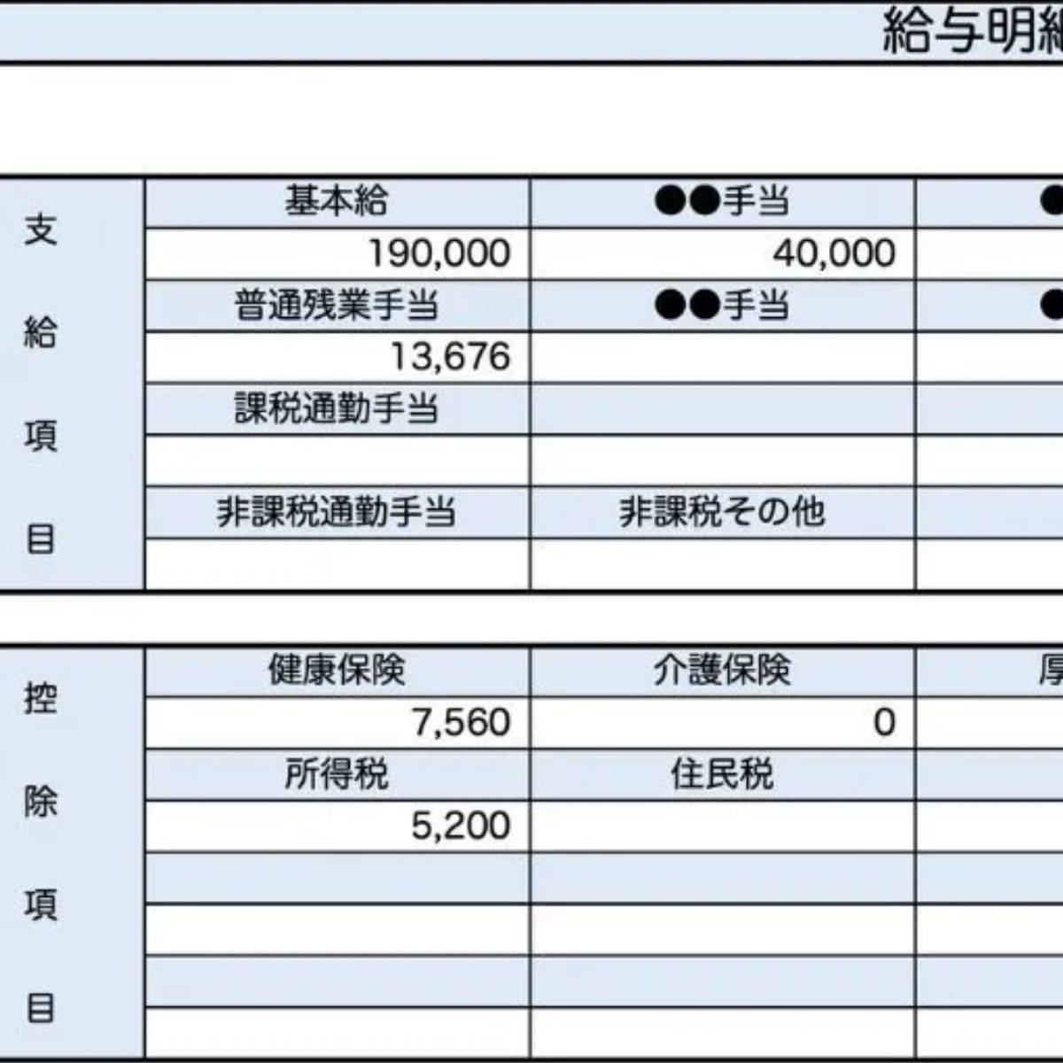 21歳、サービス業の給与明細