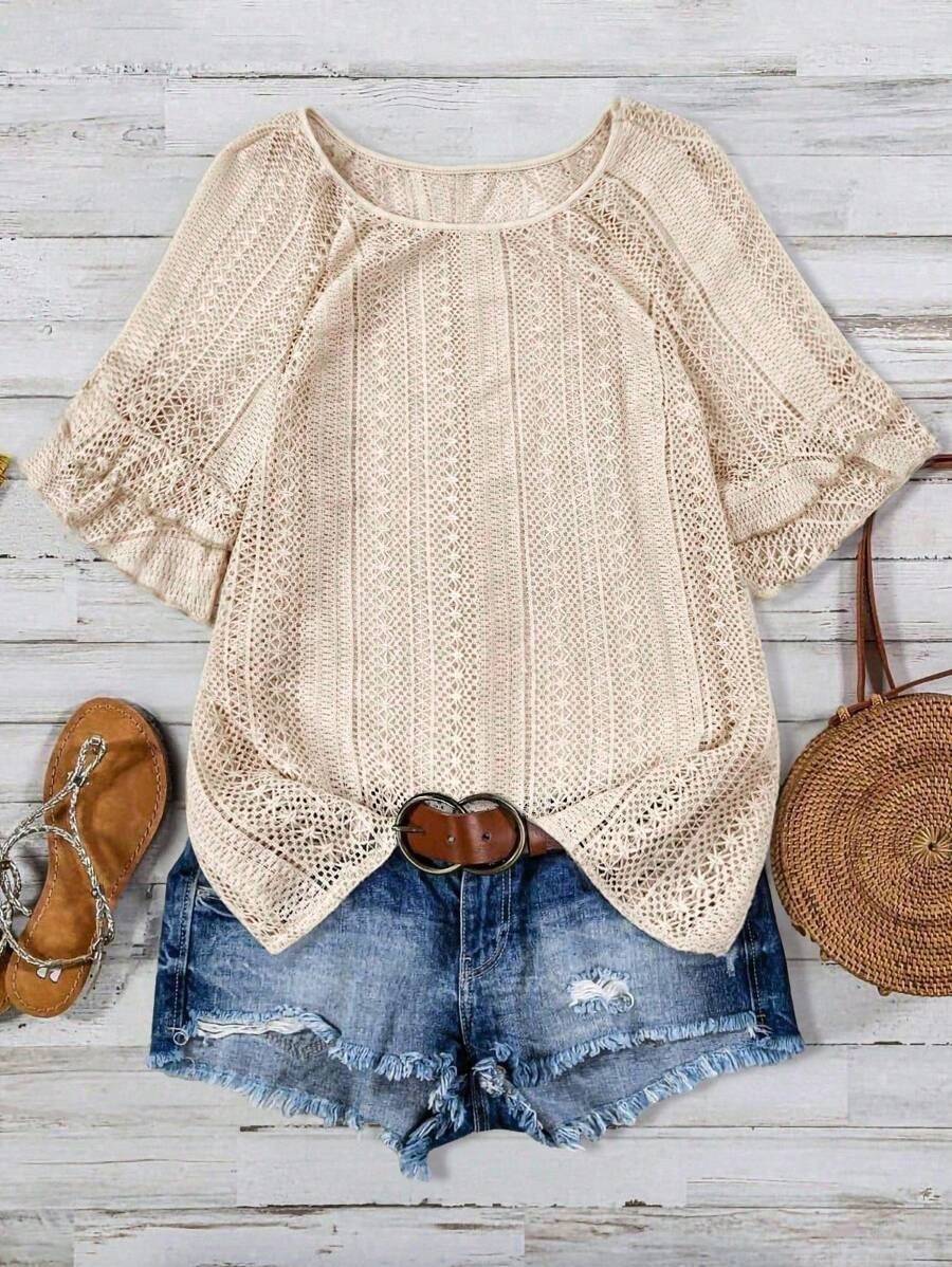 SHEIN LUNE レースラグランTシャツ