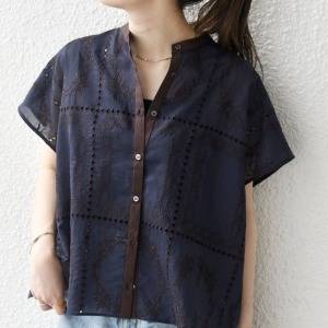  SHIPS any エンブロイダリーレースシアーフレンチスリーブシャツ 