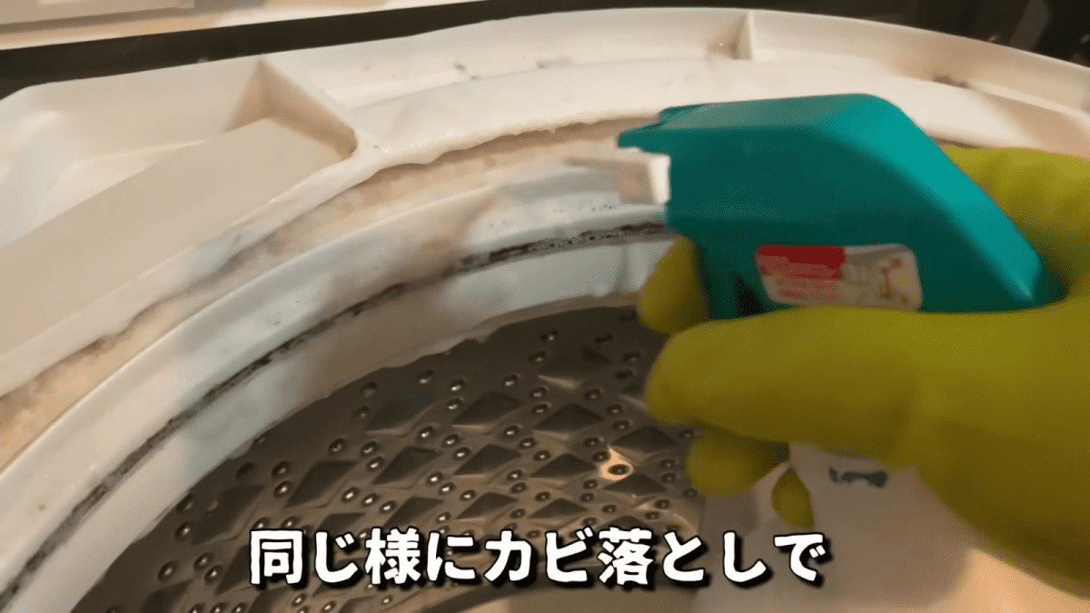 洗濯機の入り口にスプレーで吹き付ける