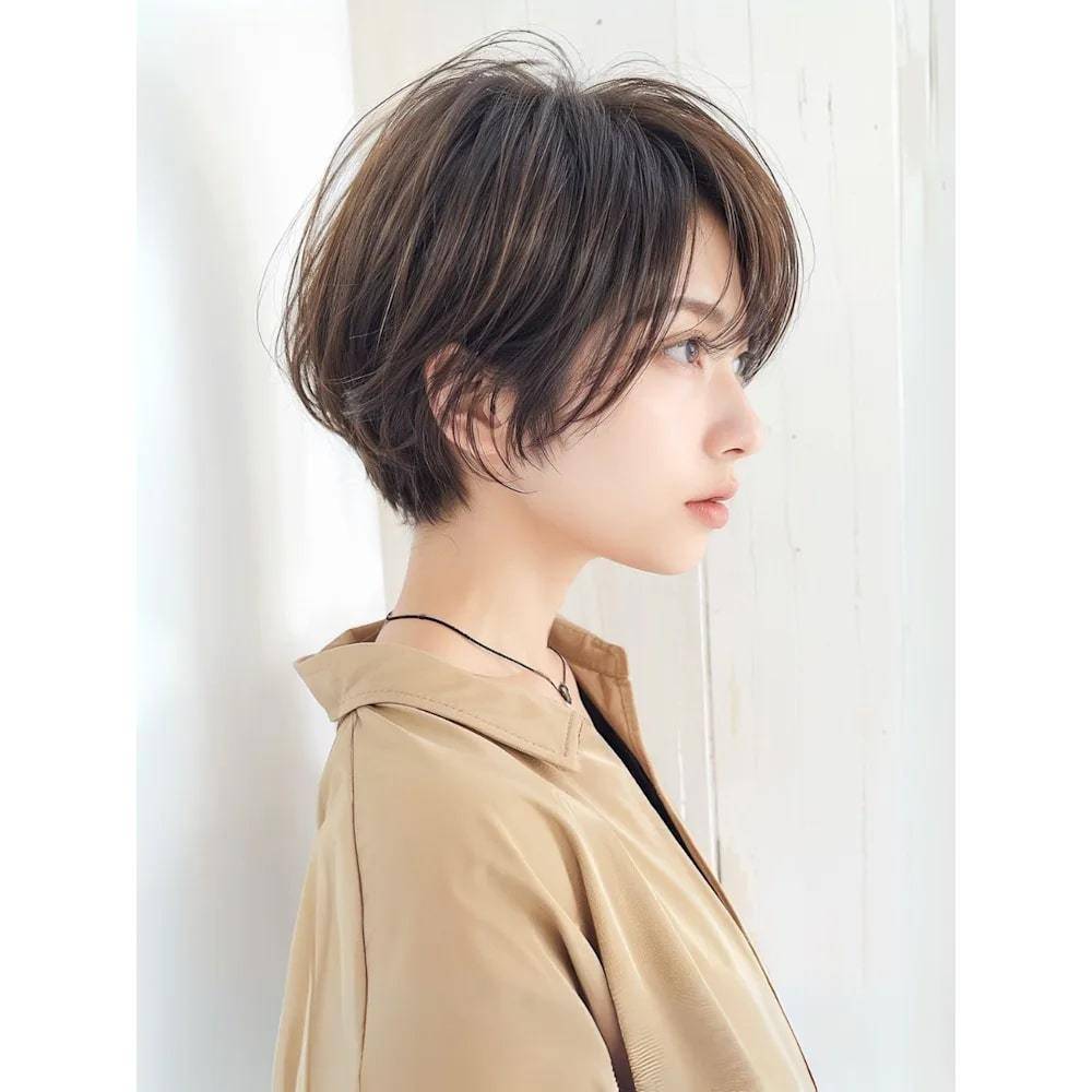 グレージュ×立体ショート