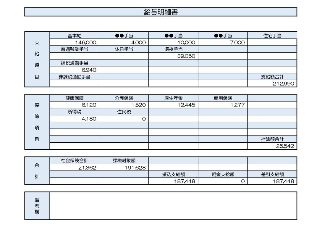 44歳、調理師の給与明細