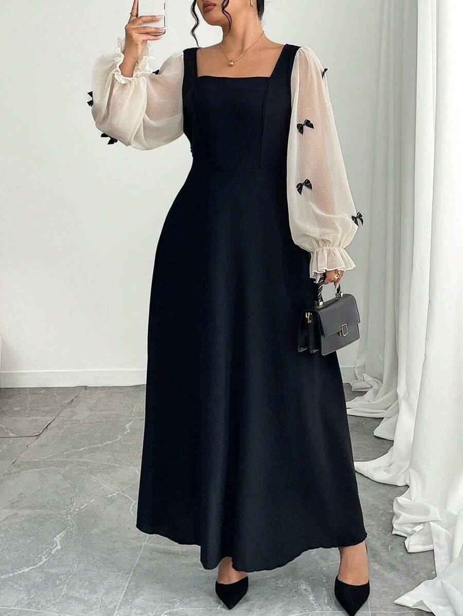 SHEIN Modelyn ボウタイメッシュドレス