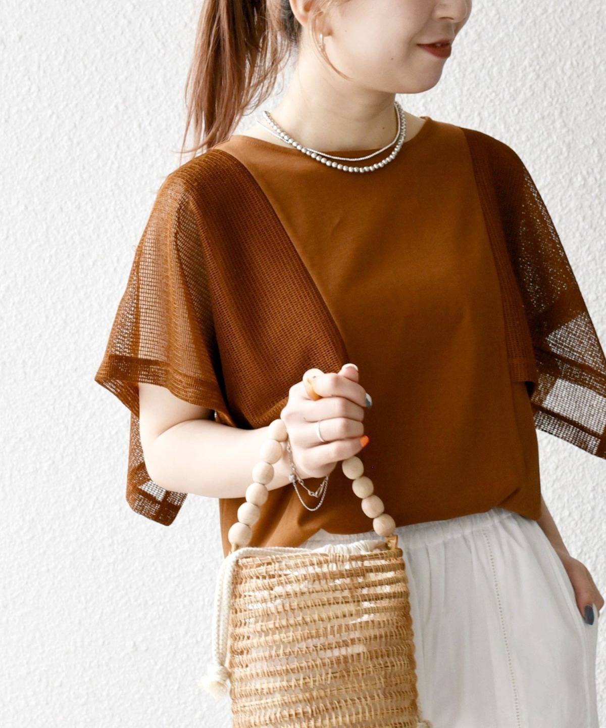 SHIPS any メッシュシアーハンカチスリーブドッキングTEE