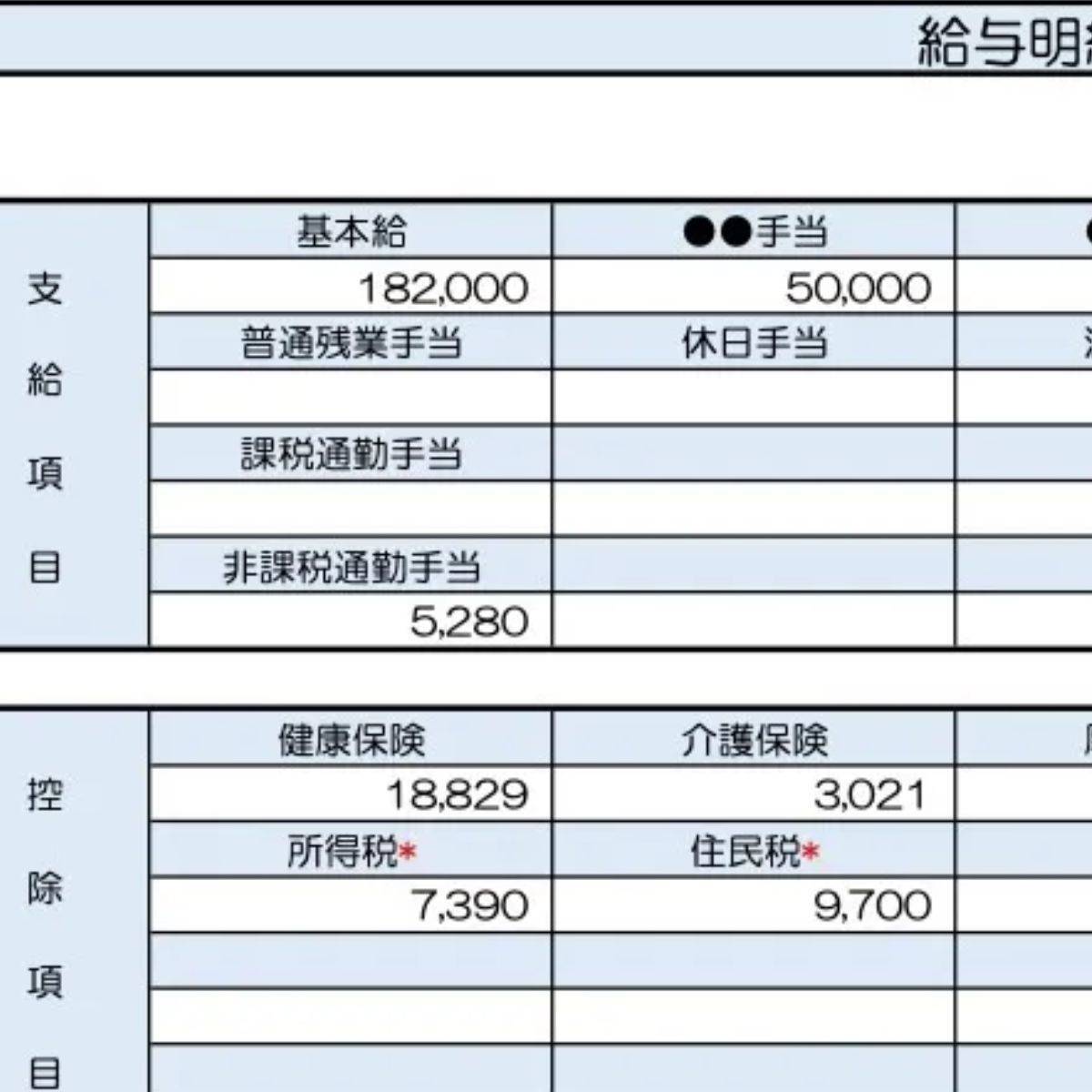 45歳、総務・経理職の給与明細