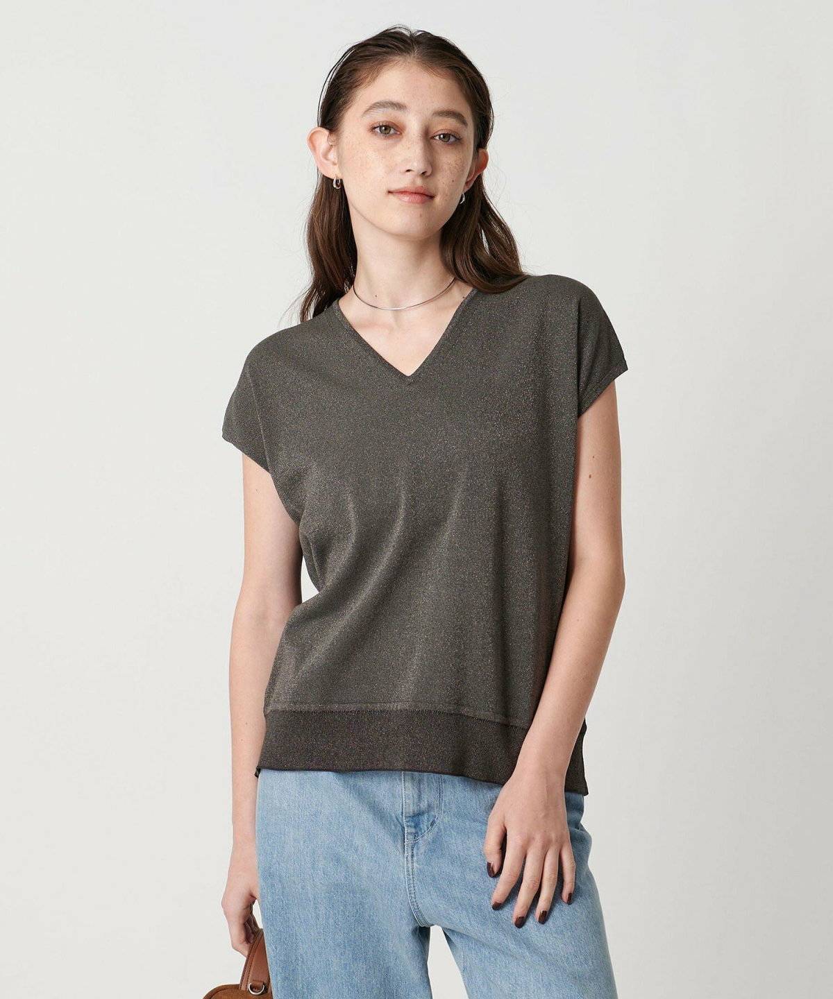 UNITED ARROWS ラメ フレンチスリーブ ニット ウォッシャブル