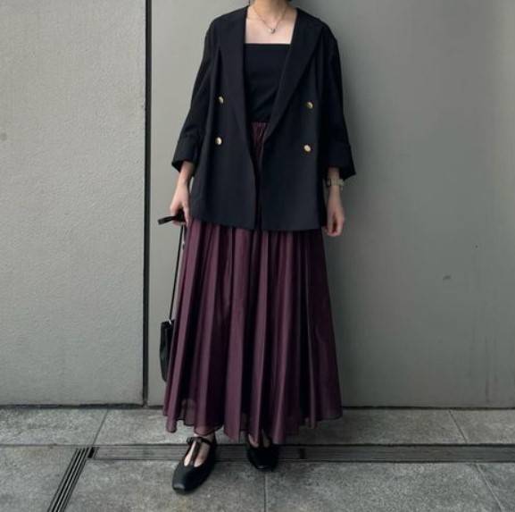 Mila Owen ウエストゴムタックプレスフレアスカート