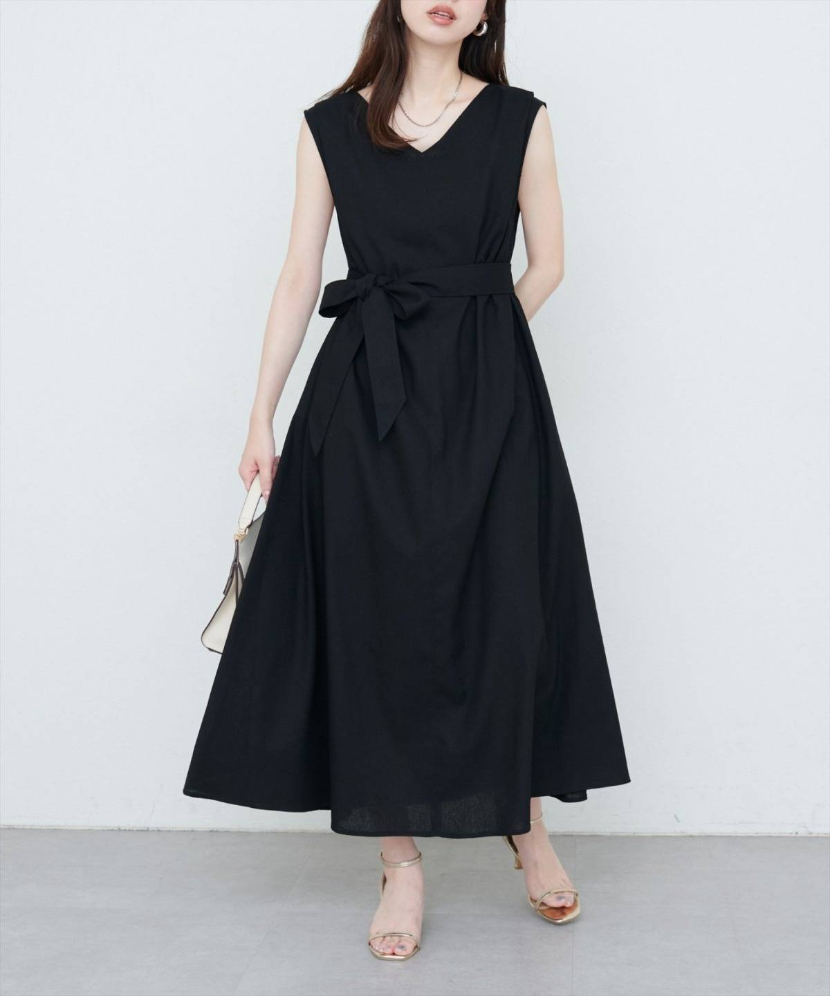natural couture 選べる袖丈前後2WAYベルト付きワンピース