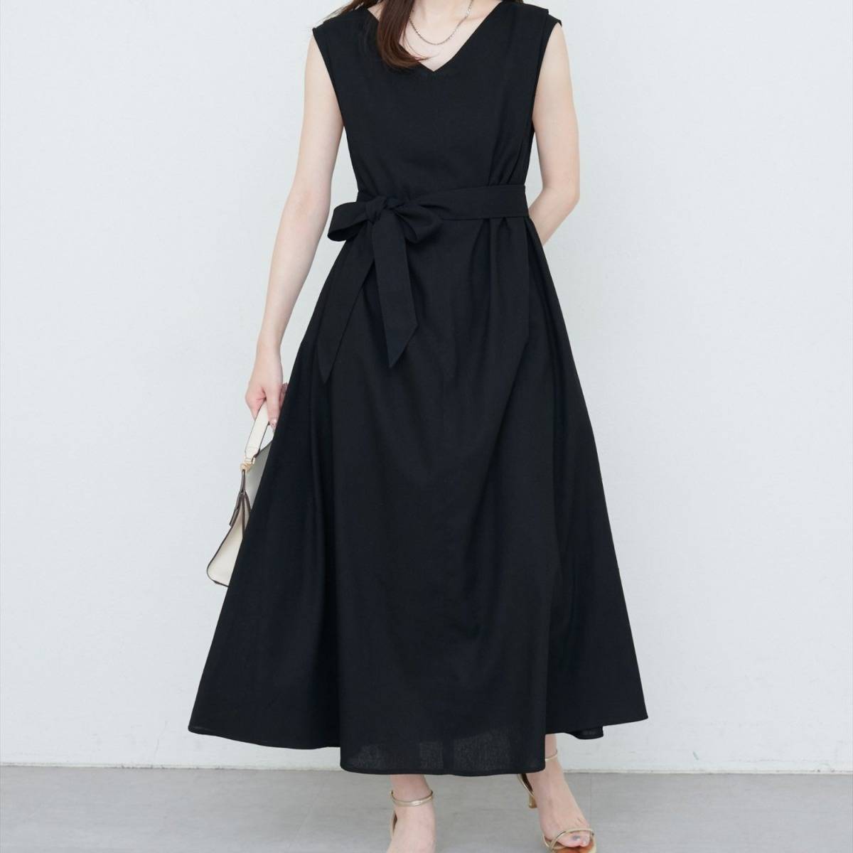 natural couture 選べる袖丈前後2WAYベルト付きワンピース
