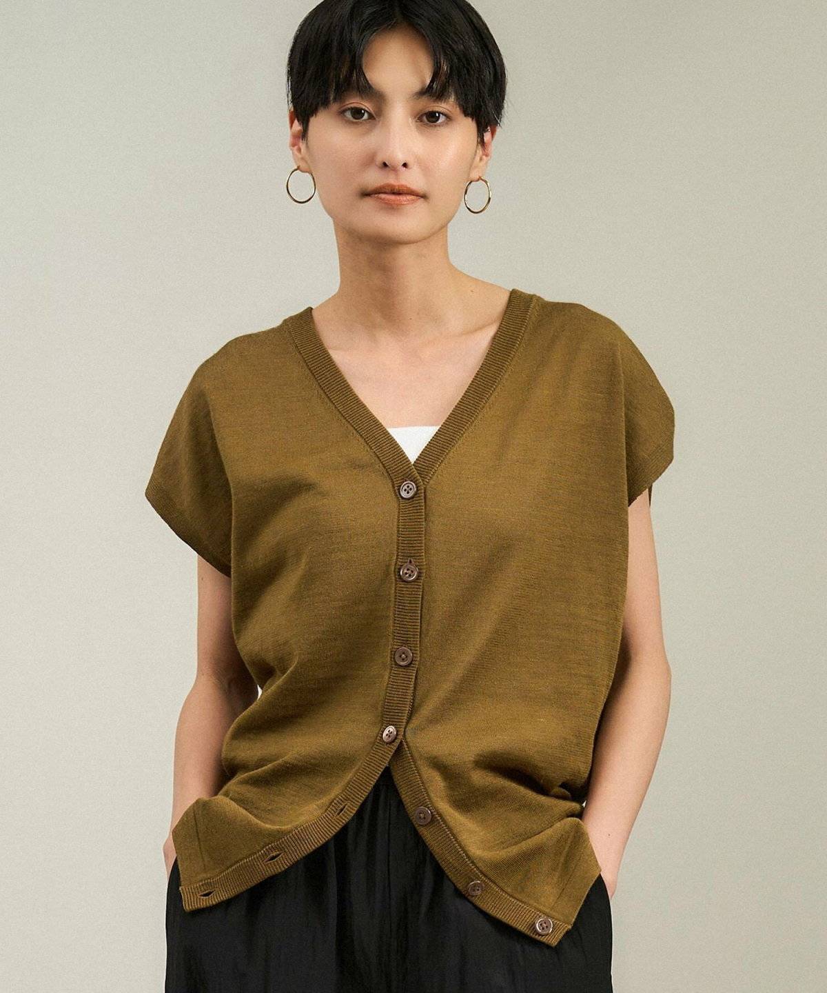 SALON adam et rope’ リネンニットベスト2WAYカーディガン