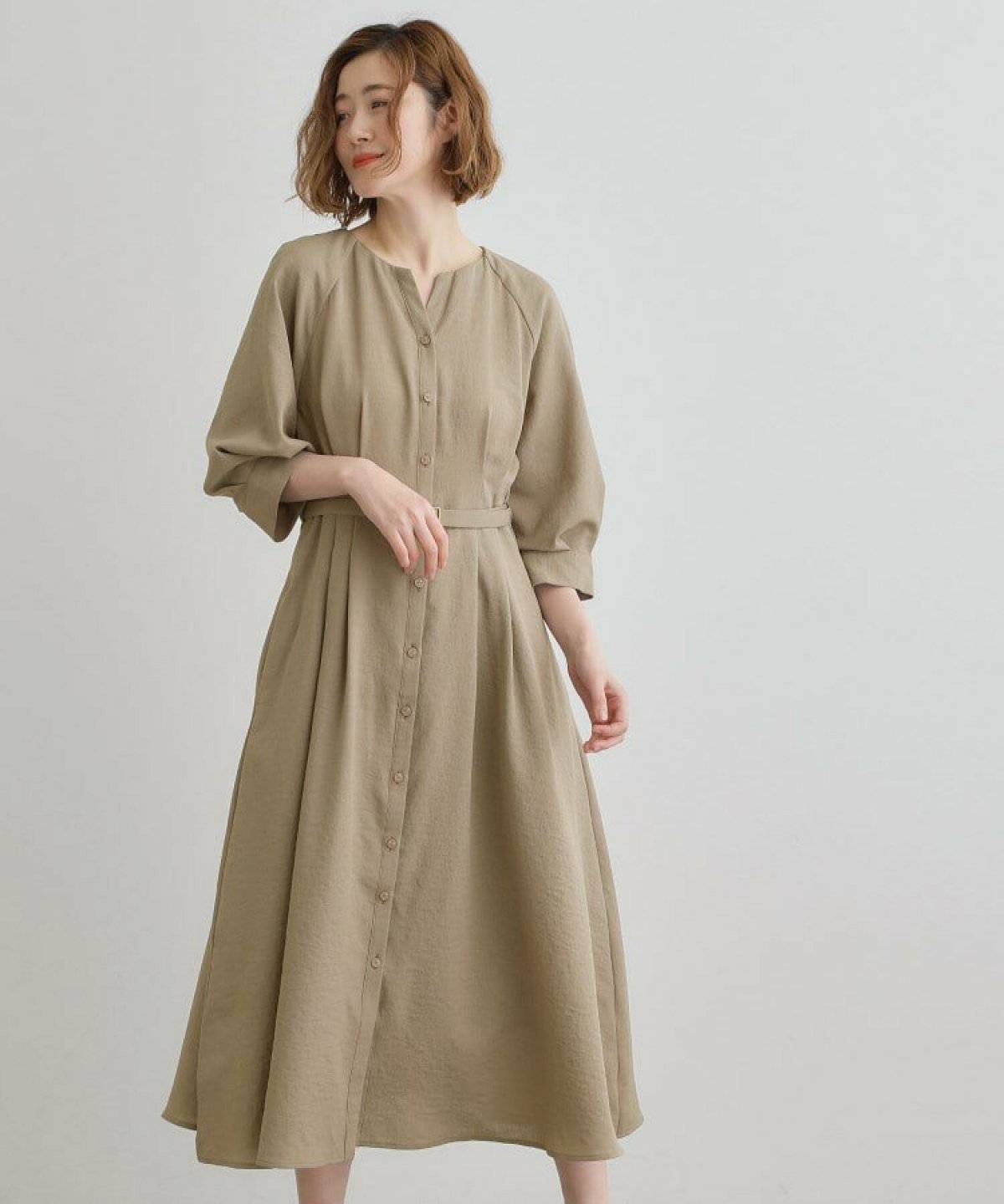 grove 麻調メッシュラグランスリーブワンピース