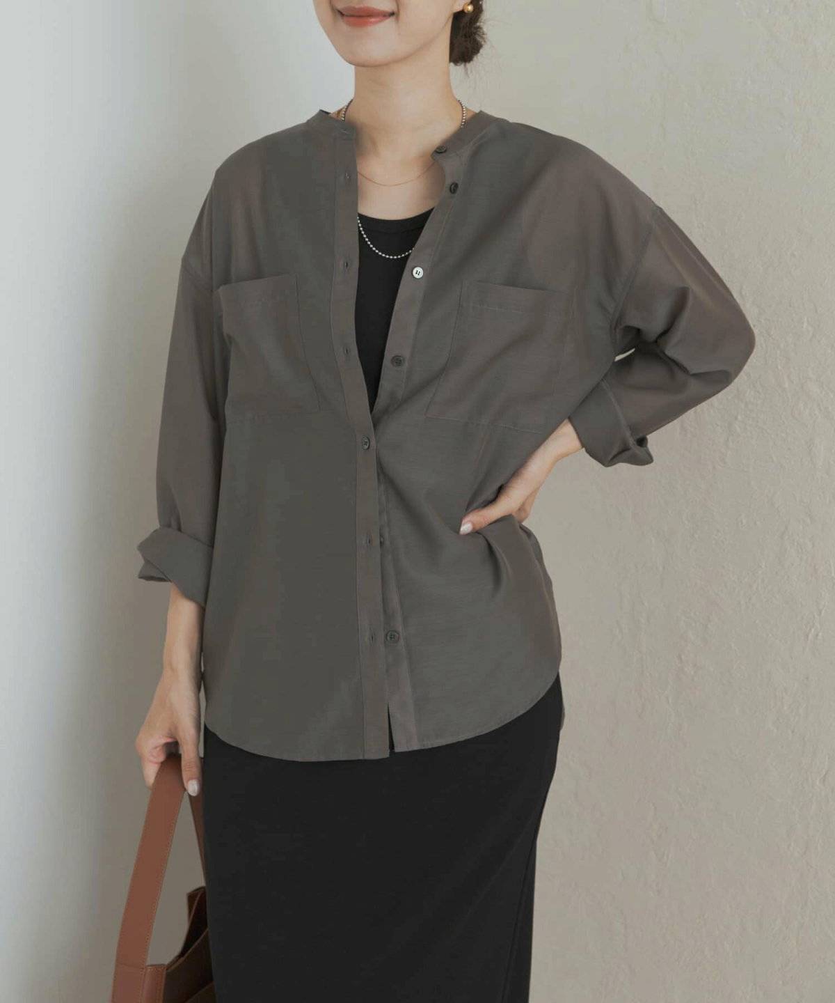 URBAN RESEARCH DOORS シアーバンドカラーシャツ