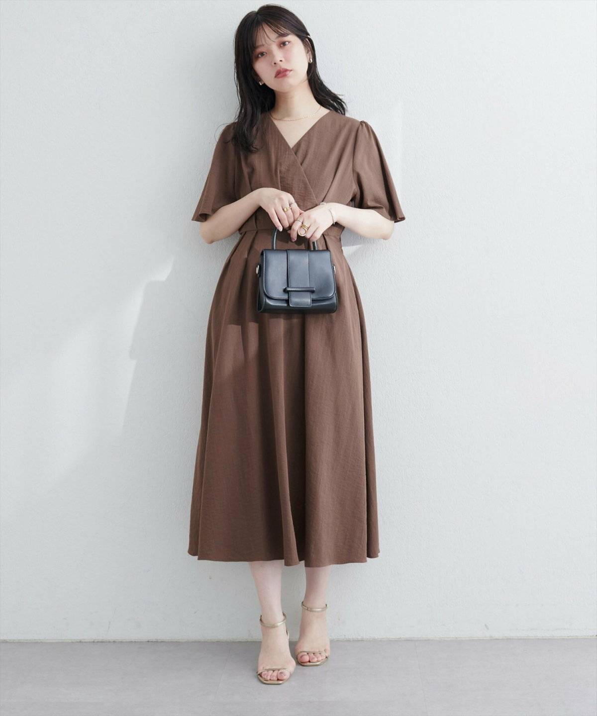 natura lcouture フレア袖カシュクールワンピース