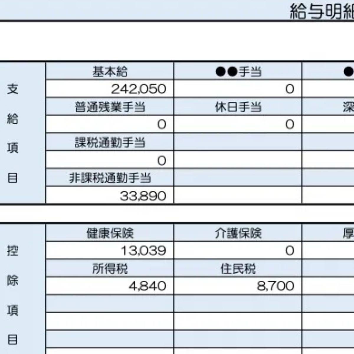 29歳、事務員の給与明細