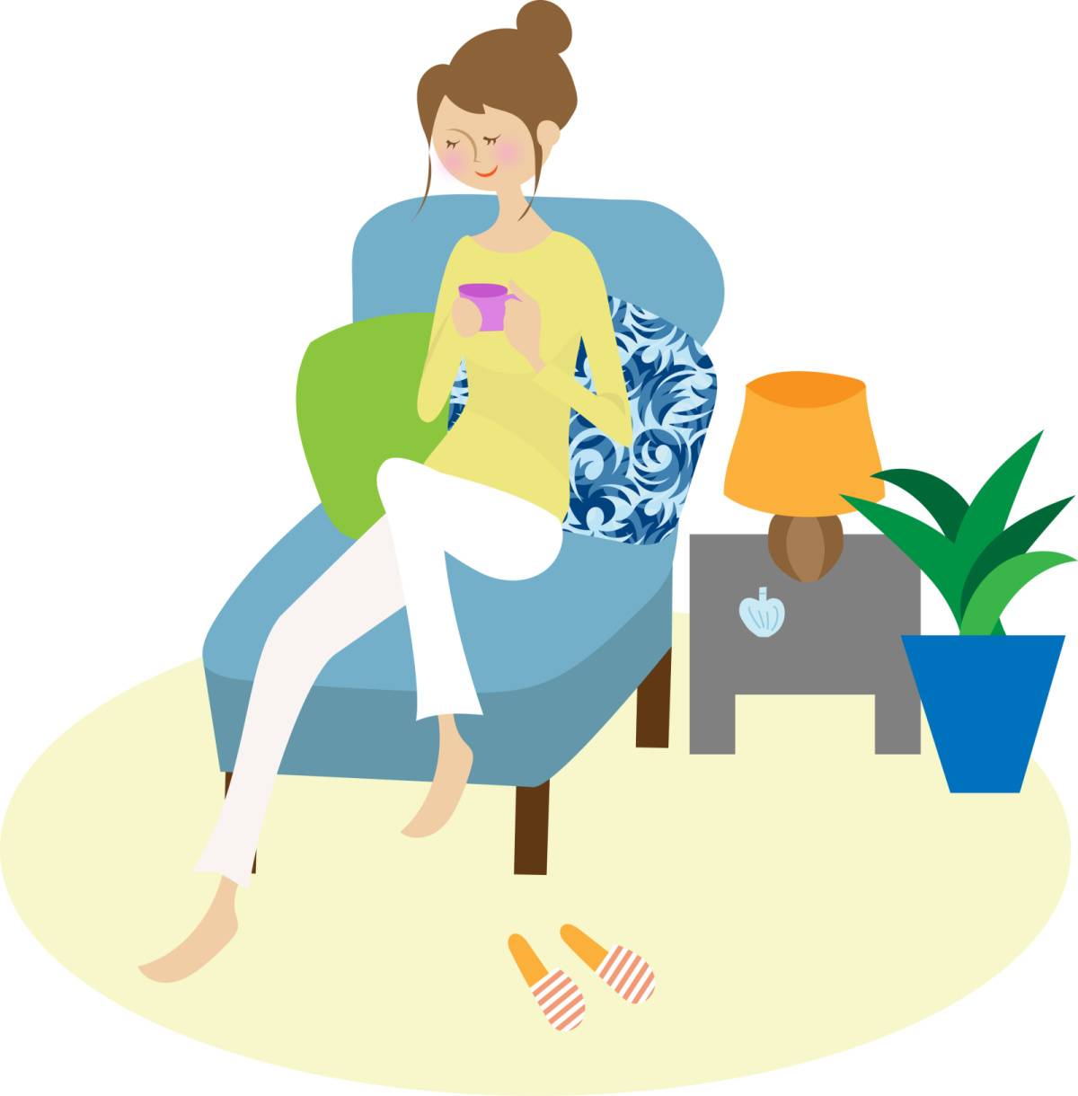 部屋でくつろぐ女性