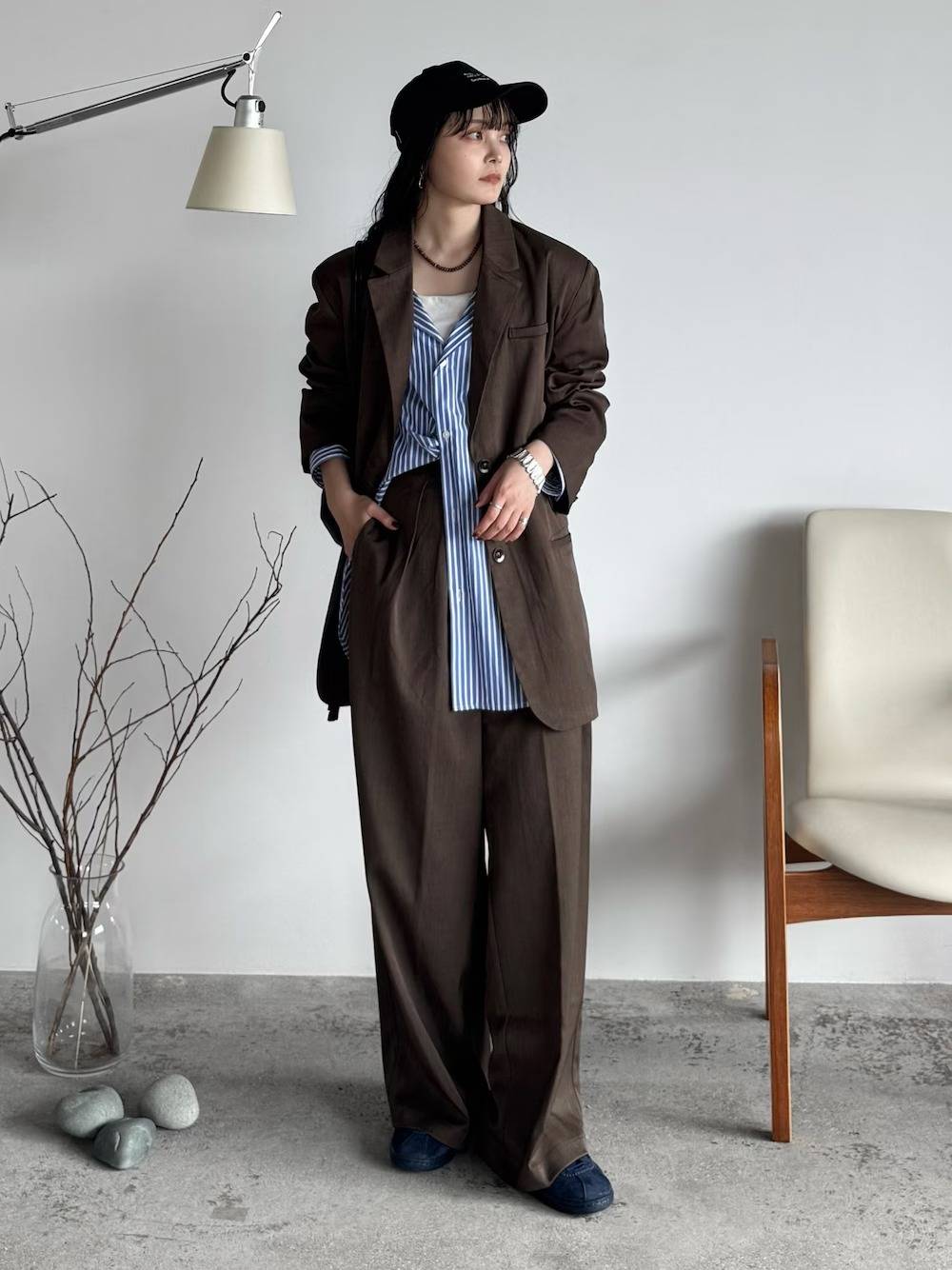 セットアップ×ストライプ柄シャツ