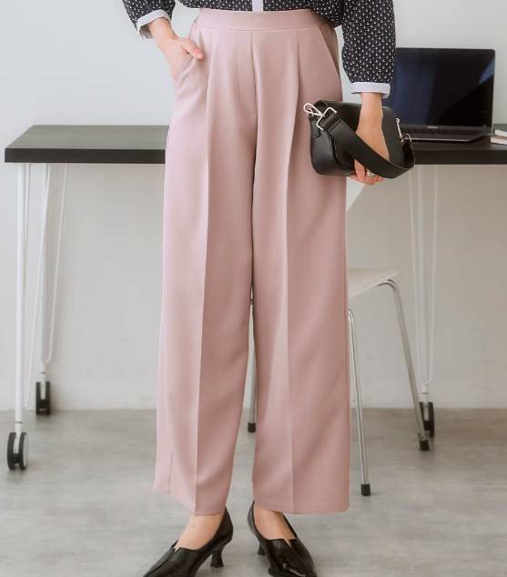 ニッセン ストレッチダブルクロスタックワイドパンツ