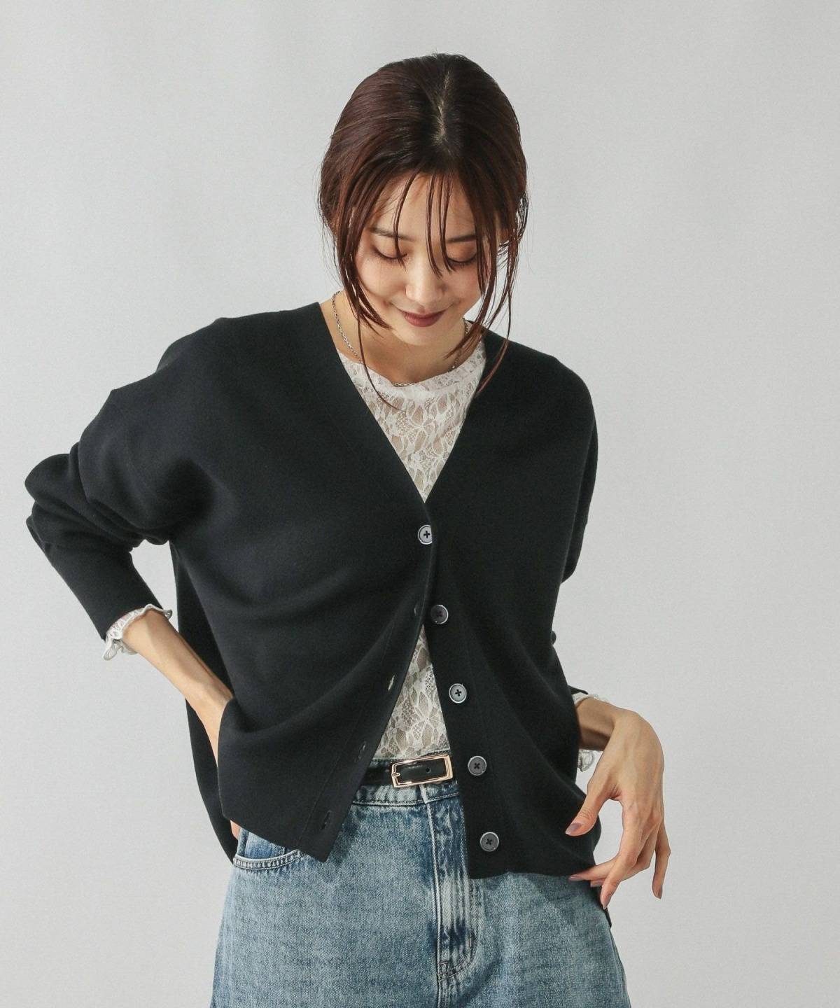 GLOBAL WORK スウェットライクVネックカーディガン