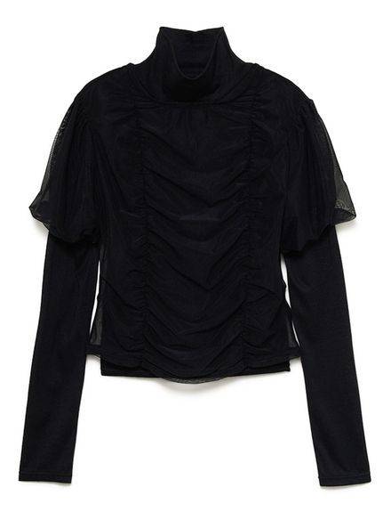 Stylevoice for xxx シアーギャザーパフトップス&ハイネックカットソーセット