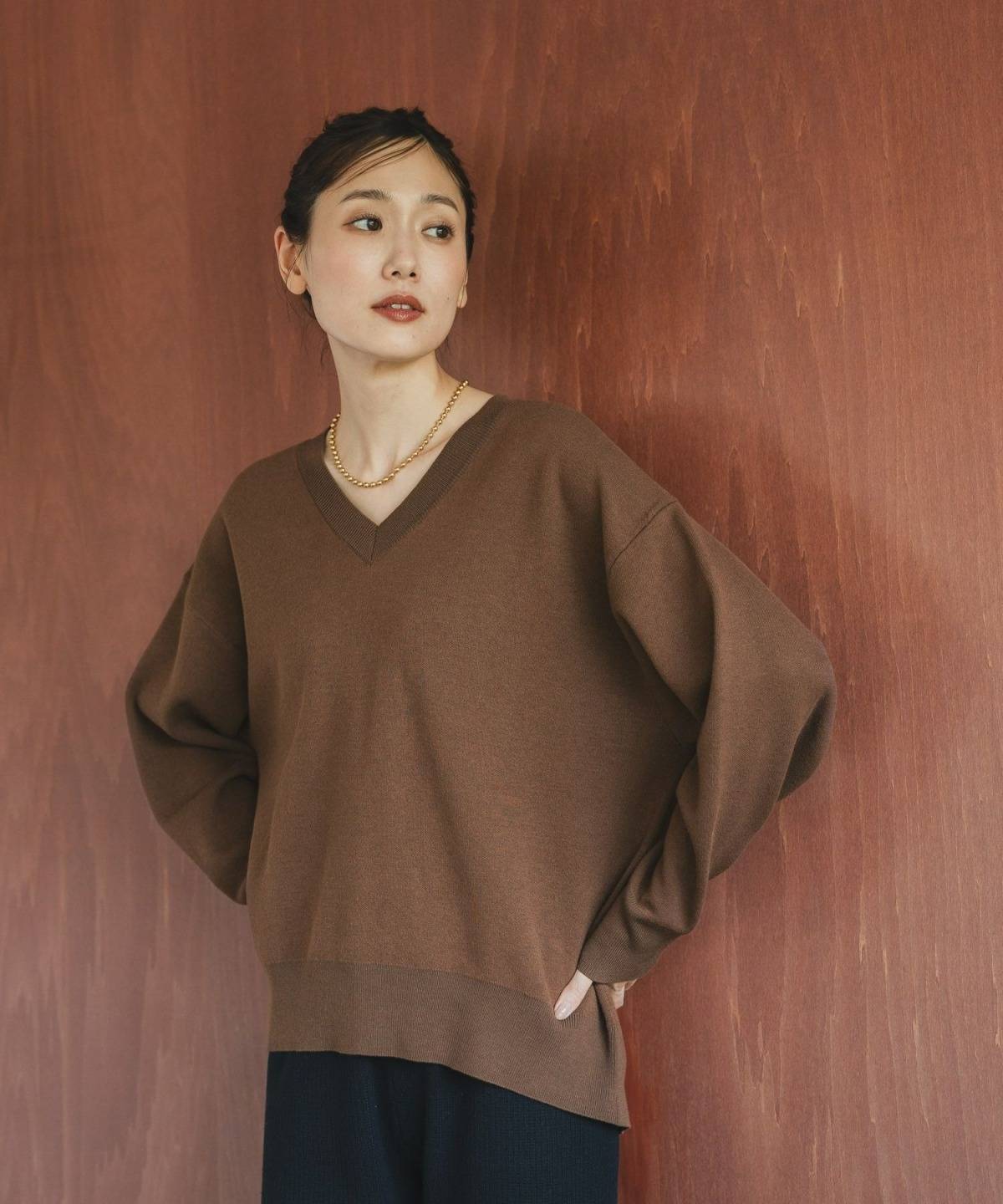 GLOBAL WORK スウェットライクVネックプルオーバー