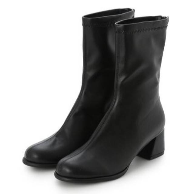 ミラオーウェン　チャンキーヒールストレッチショートブーツ