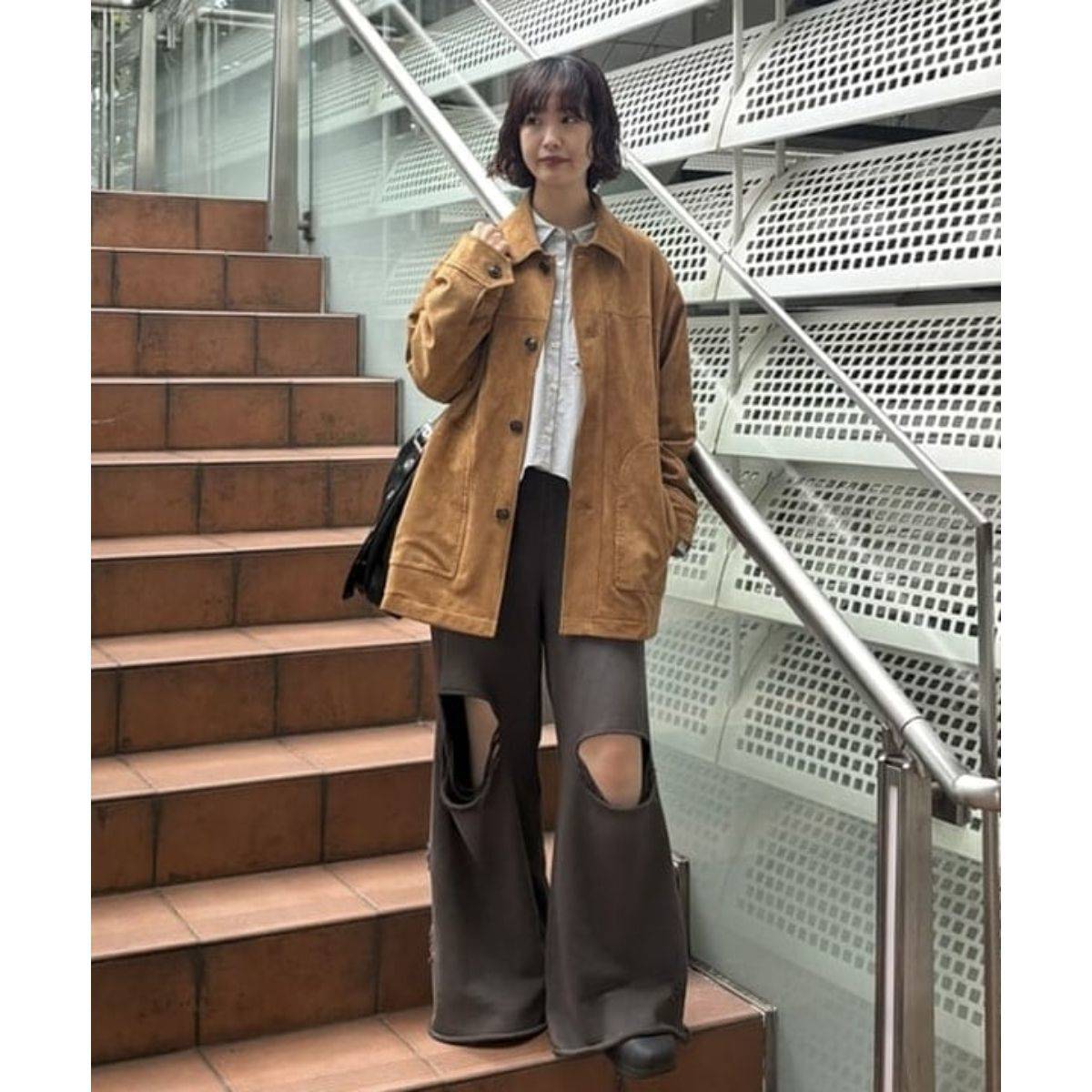 Ray BEAMS フェイク スエード ハーフ コート