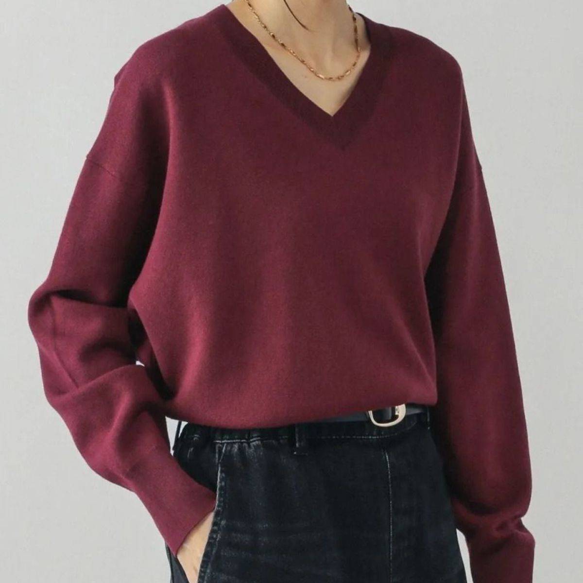 GLOBAL WORK スウェットライクVネックプルオーバー