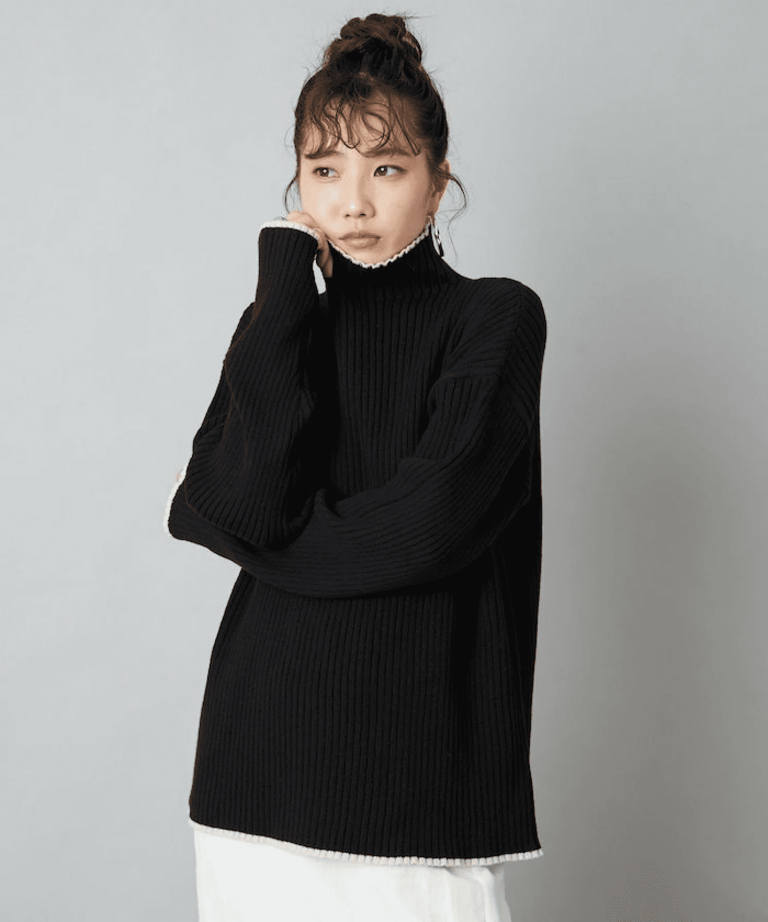 FREAK’S STORE 配色 ライン リブニット ハイネック プルオーバー