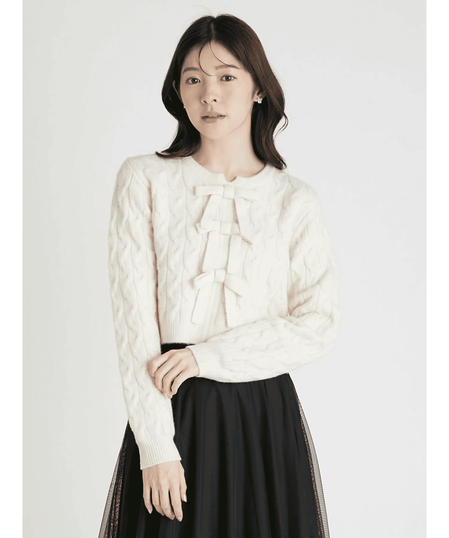 CELFORD リボンモチーフケーブルニットプルオーバー