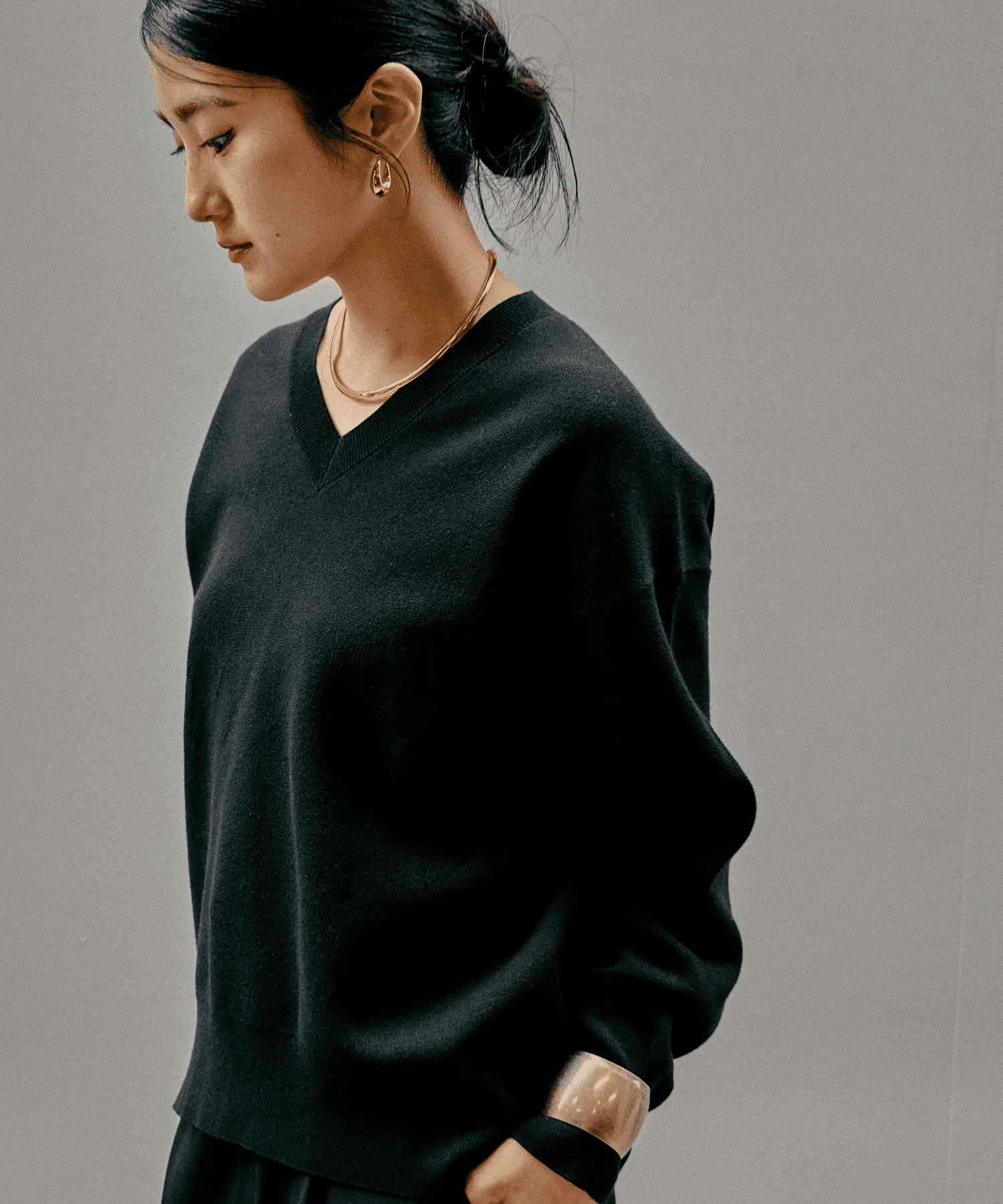 GLOBAL WORK スウェットライクVネックプルオーバー