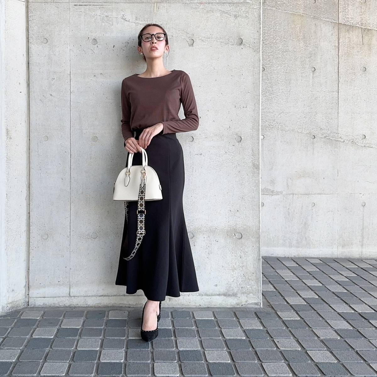 ボートネックトップス×マーメイドスカート