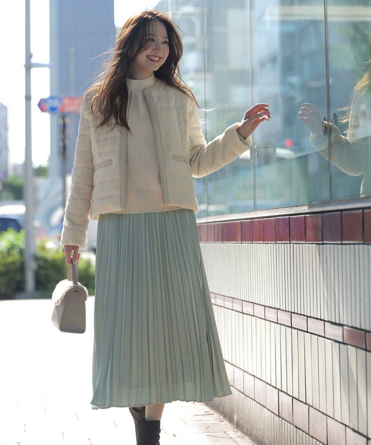 緑のスカートコーデ