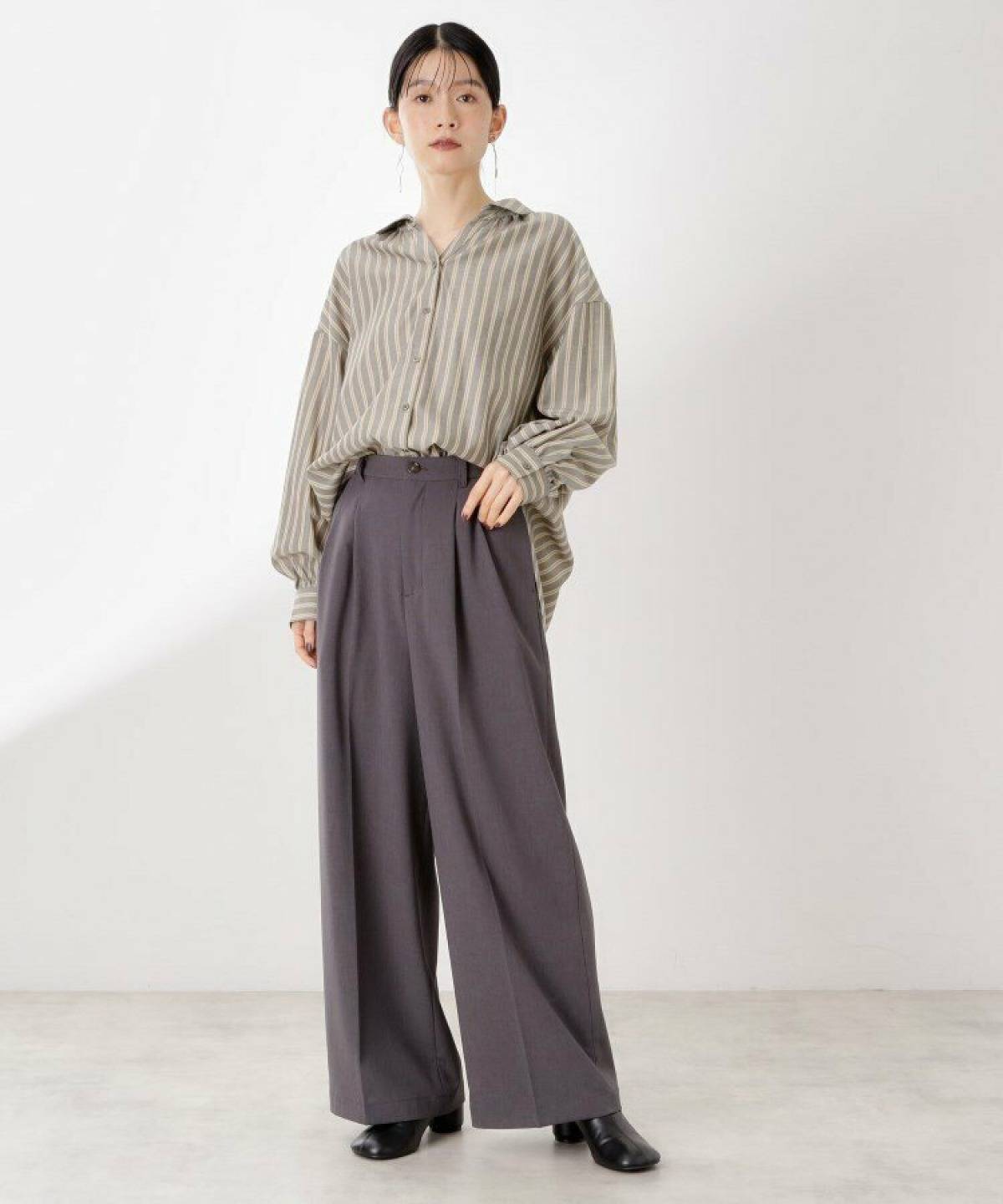 ストライプシャツレディースコーデ