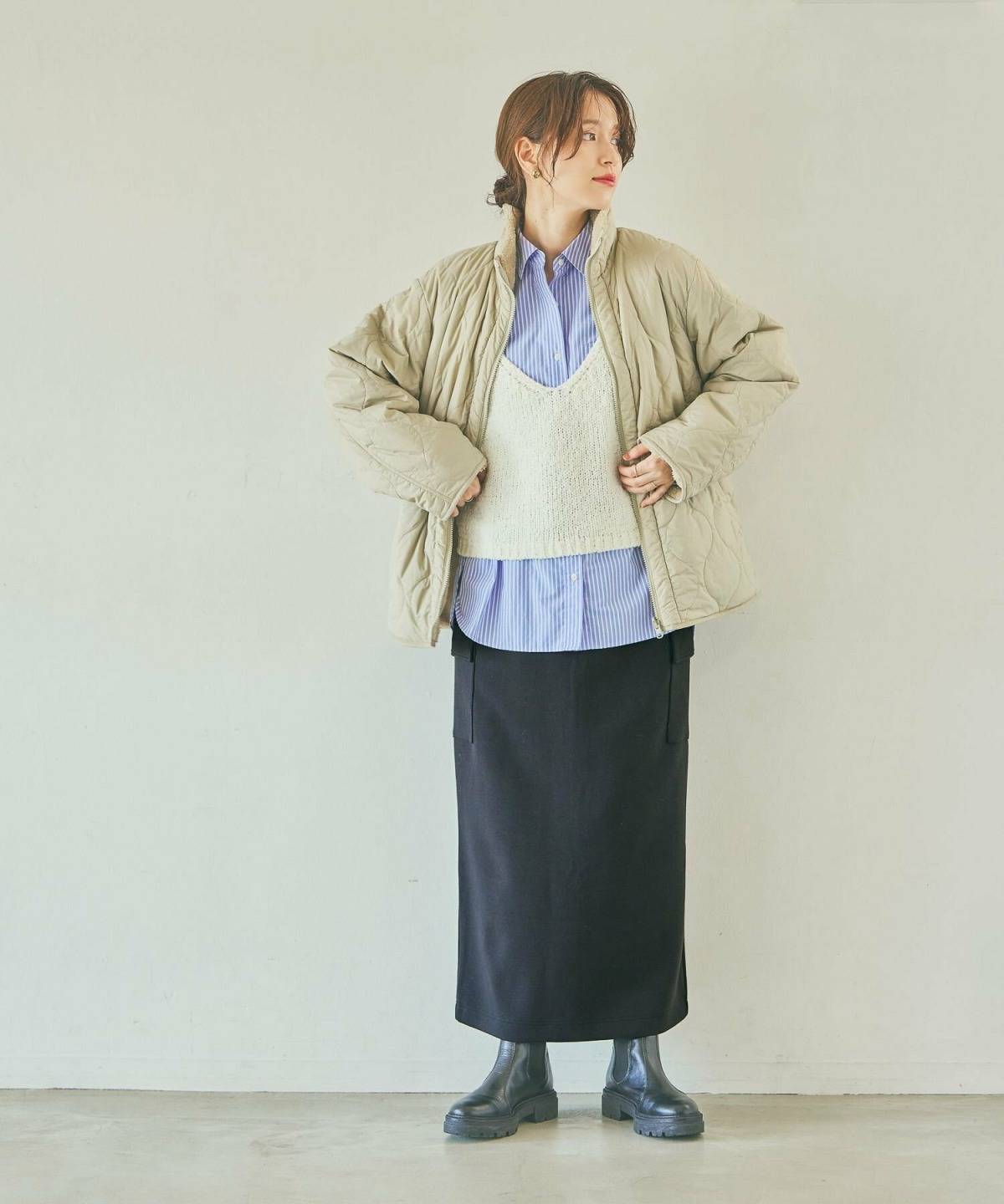 ストライプシャツレディースコーデ