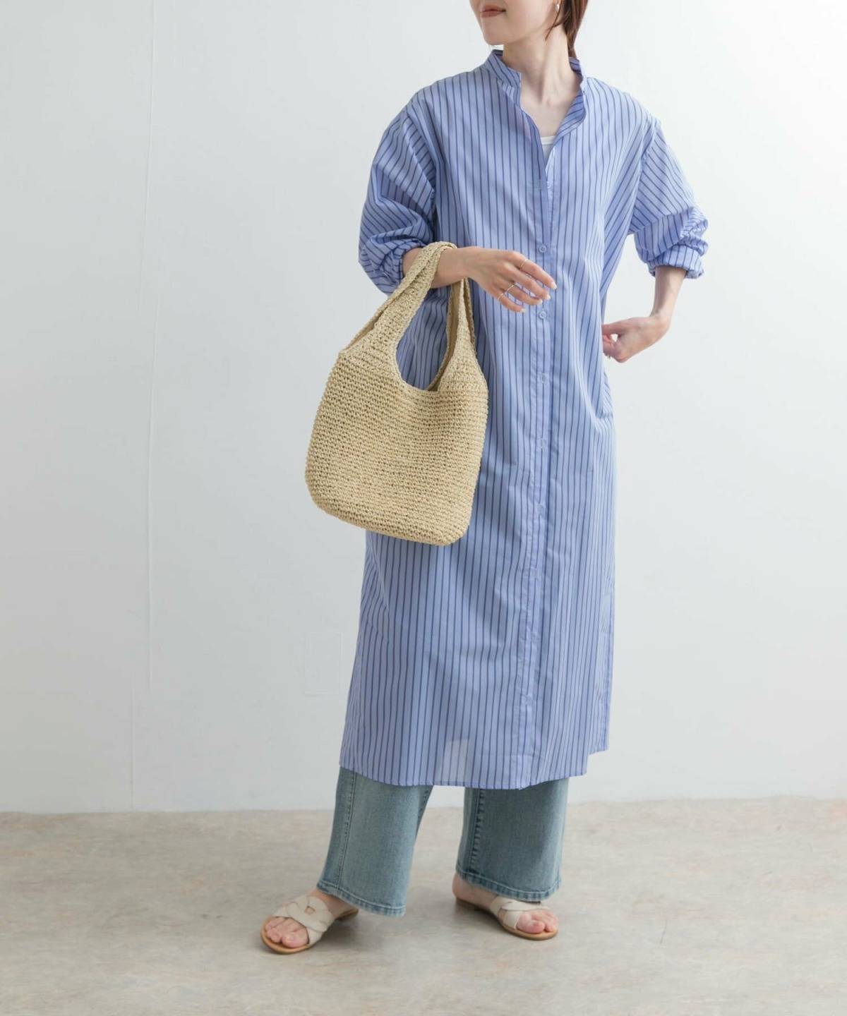 ストライプシャツレディースコーデ