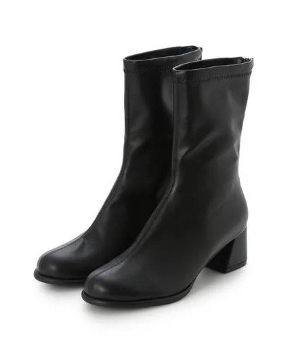 ミラオーウェン　チャンキーヒールストレッチショートブーツ