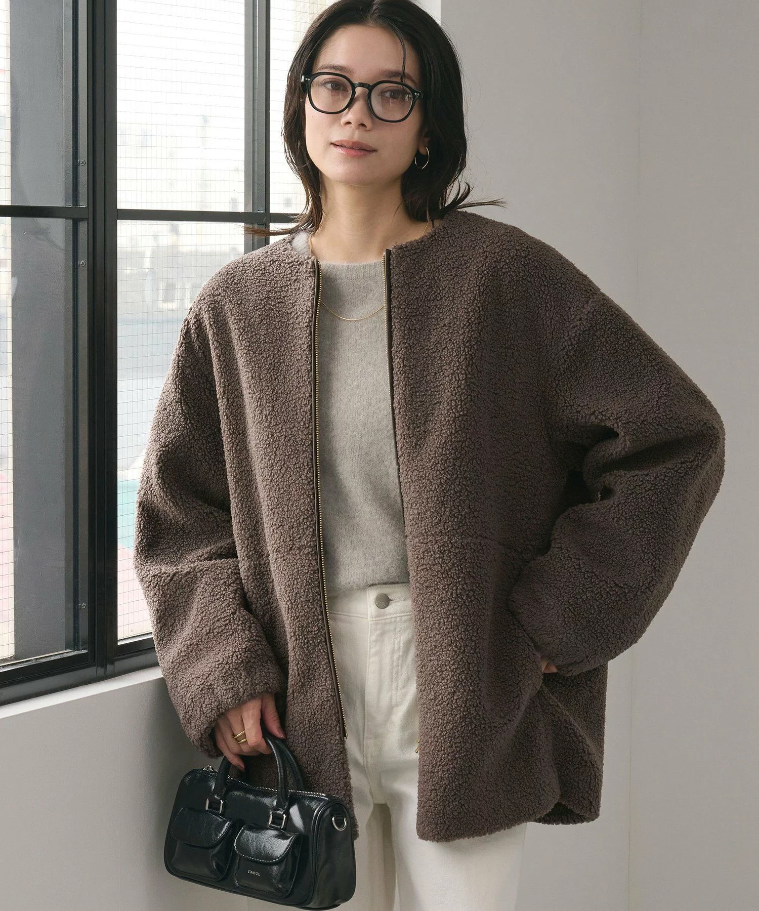 UNITED ARROWS green label relaxing [size SHORTあり]ボア ノーカラー ブルゾン