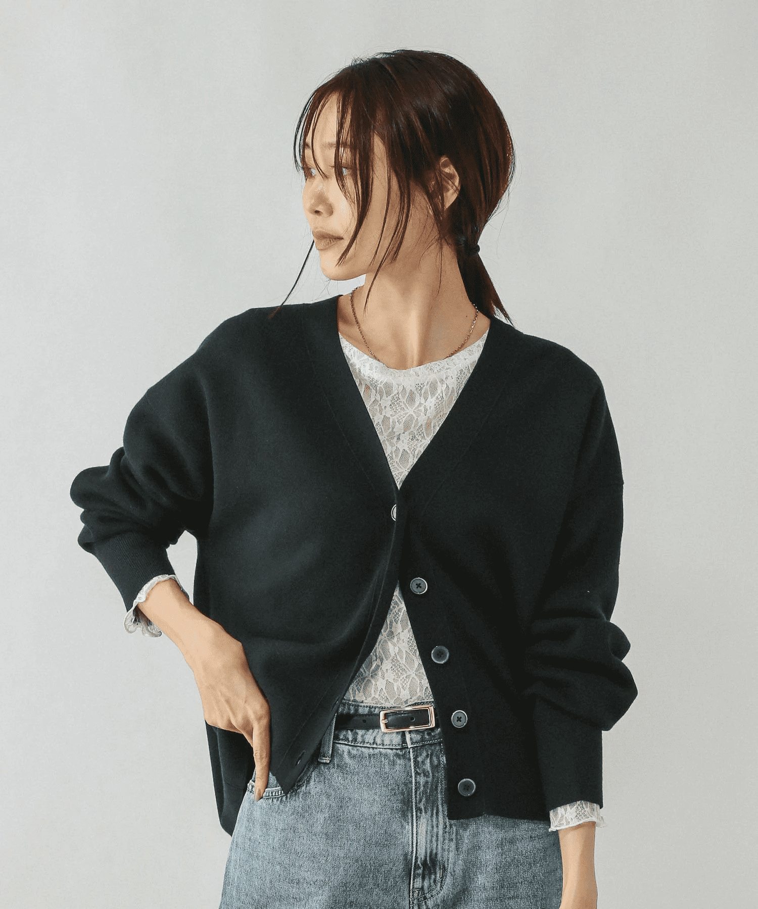 GLOBAL WORK スウェットライクVネックカーディガン/571348