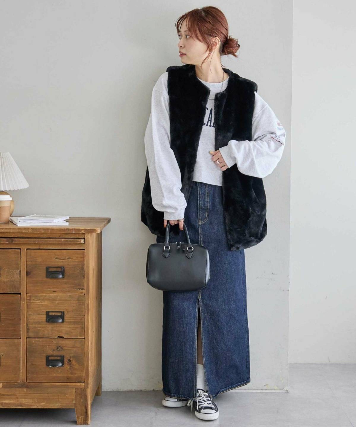 40代のデニムロングスカートコーデ