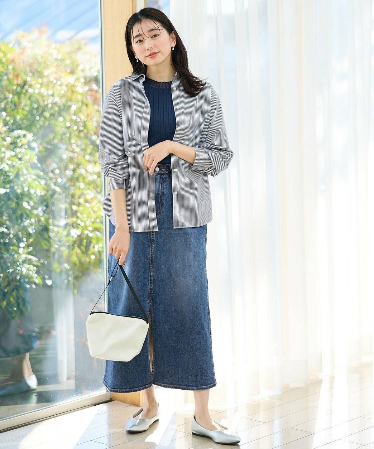 40代のデニムロングスカートコーデ